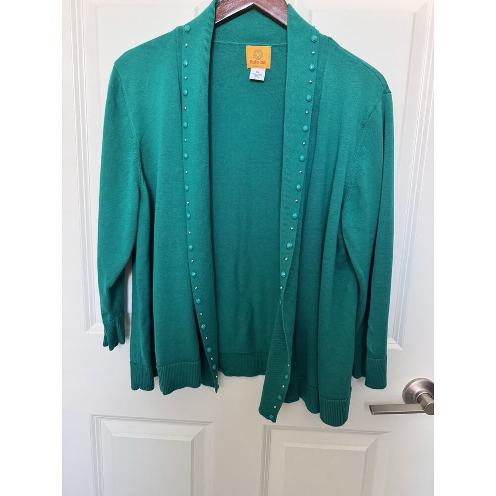 Ruby Rd Womens Size Xl Green Open Front Beaded Kn… - image 1